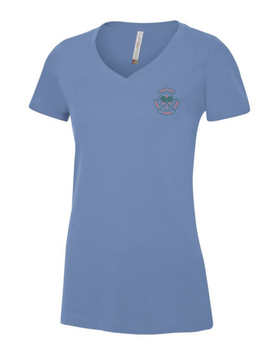 ROCKCLIFFE LAWN TENNIS CLUB LADIES VNECK COTTON TSHIRT WITH HEAT PRESSED LEFT CHEST LOGO