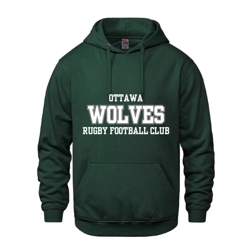 OTTAWA WOLVES RUGBY VAULT COTTON FLEECE HOODIE WITH EMBROIDERED FULL FRONT TWILL APPLIQUE