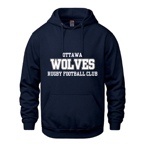 OTTAWA WOLVES RUGBY CHAMPION COTTON HOODIE ADULT WITH EMBROIDERED FULL FRONT TWILL APPLIQUE