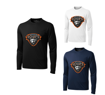 MER BLEUE LOUPS ATC DRYFIT LONG SLEEVE TSHIRT WITH FULL FRONT HEAT PRESSED LOGO
