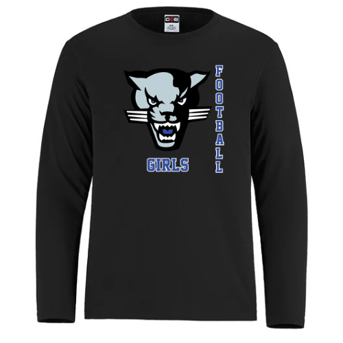 CUMBERLAND PANTHERS GIRLS FOOTBALL DRYFIT LONG SLEEVE TSHIRT WITH FULL FRONT HEAT PRESS LOGO