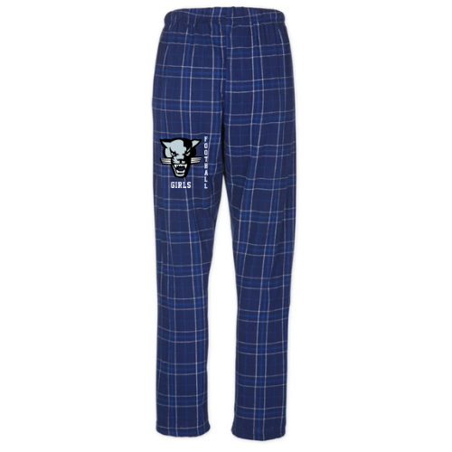 CUMBERLAND PANTHERS GIRLS FOOTBALL NAVY/COLUMBIA FLANNEL PYJAMA PANTS WITH HEAT PRESS LOGO ON LEG