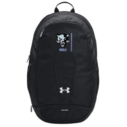 CUMBERLAND PANTHERS GIRLS FOOTBALL UNDER ARMOUR HUSTLE 5.0 TEAM BACKPACK BLACK WITH EMBROIDERED LOGO