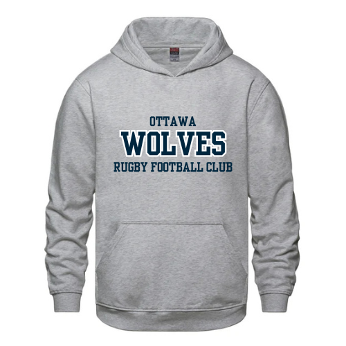 OTTAWA WOLVES RUGBY CHAMPION COTTON HOODIE ADULT WITH EMBROIDERED FULL FRONT TWILL APPLIQUE