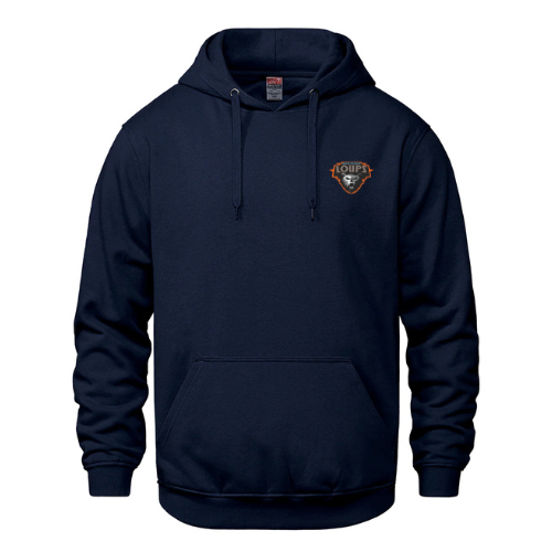 MER BLEUE LOUPS CHAMPION COTTON HOODIE WITH LEFT CHEST HEAT PRESSED LOGO